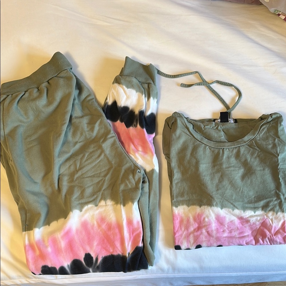 Green and Pink Tie-Dye Loungewear Set
